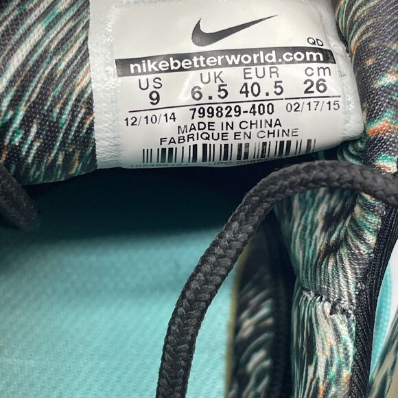 Nike Free Viritous Shoes Womens Size 9 Black Aqua Green Print Sneakers Running - Picture 8 of 8